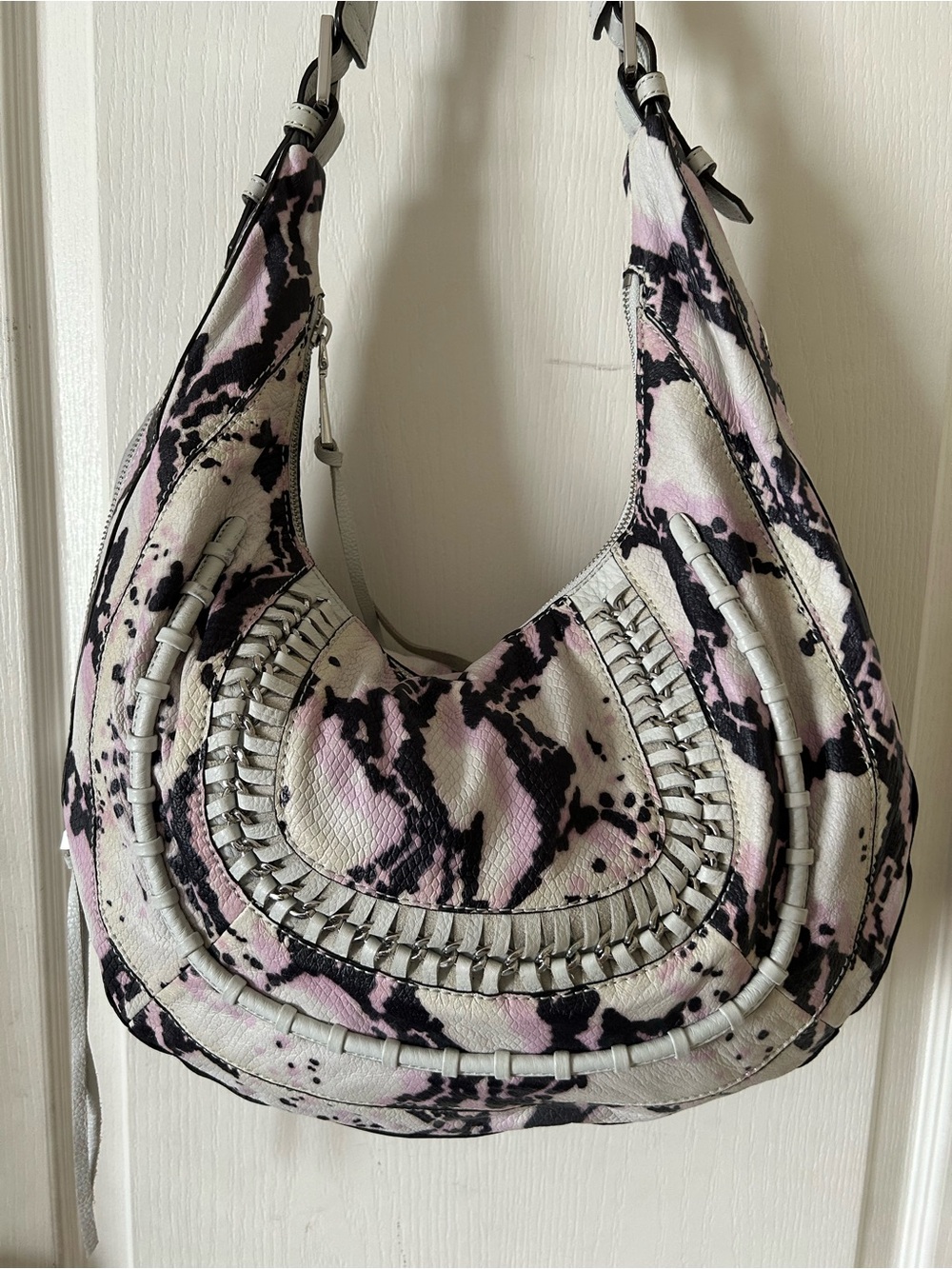 Aimee Kestenberg Lavender White Black Snake Print Hobo Shoulder Bag - Picture 3 of 10